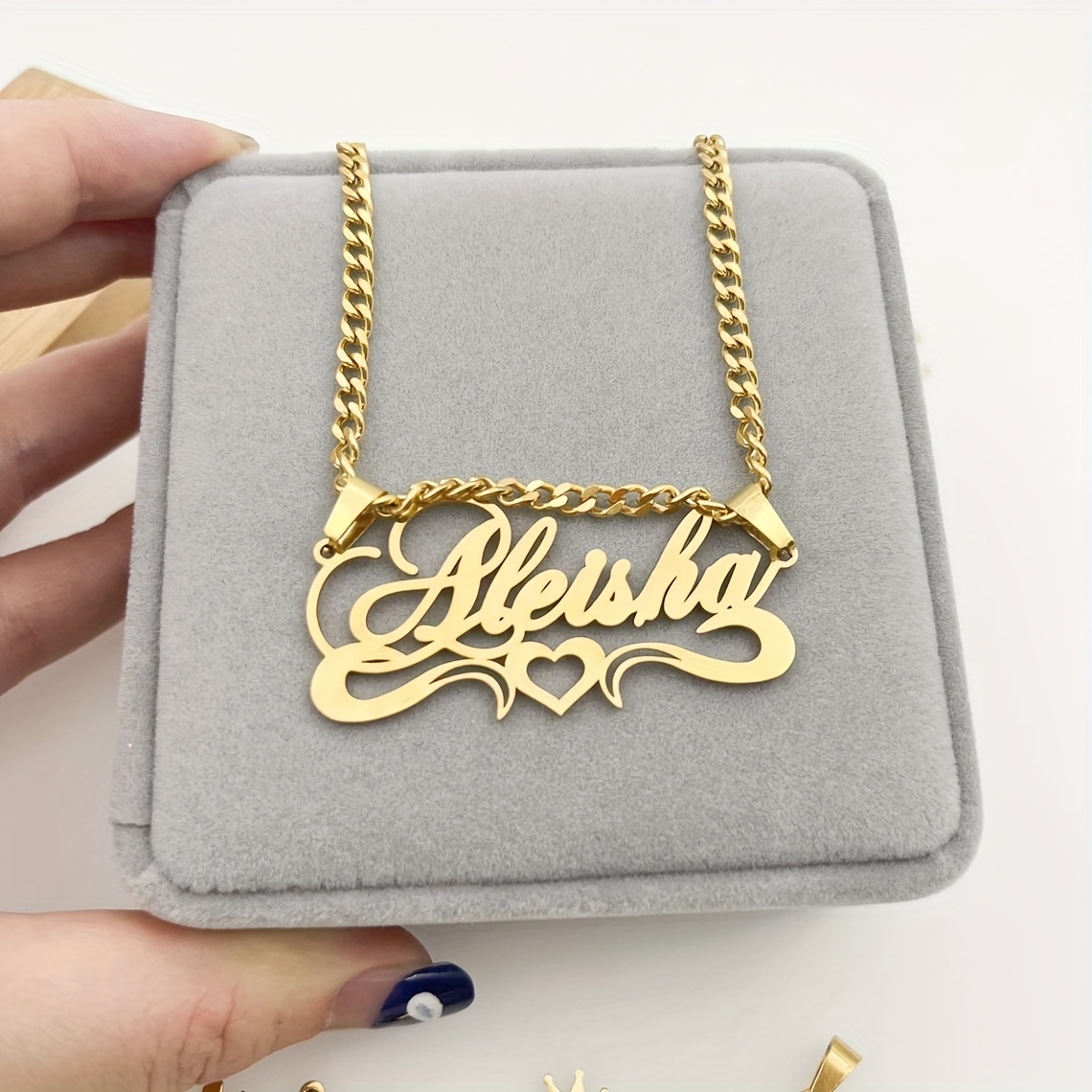 TEMU Custom Name Necklace Heart Crown Necklace Personalized Custom Cuban Chain Name Necklace Perfect Gift For Birthday