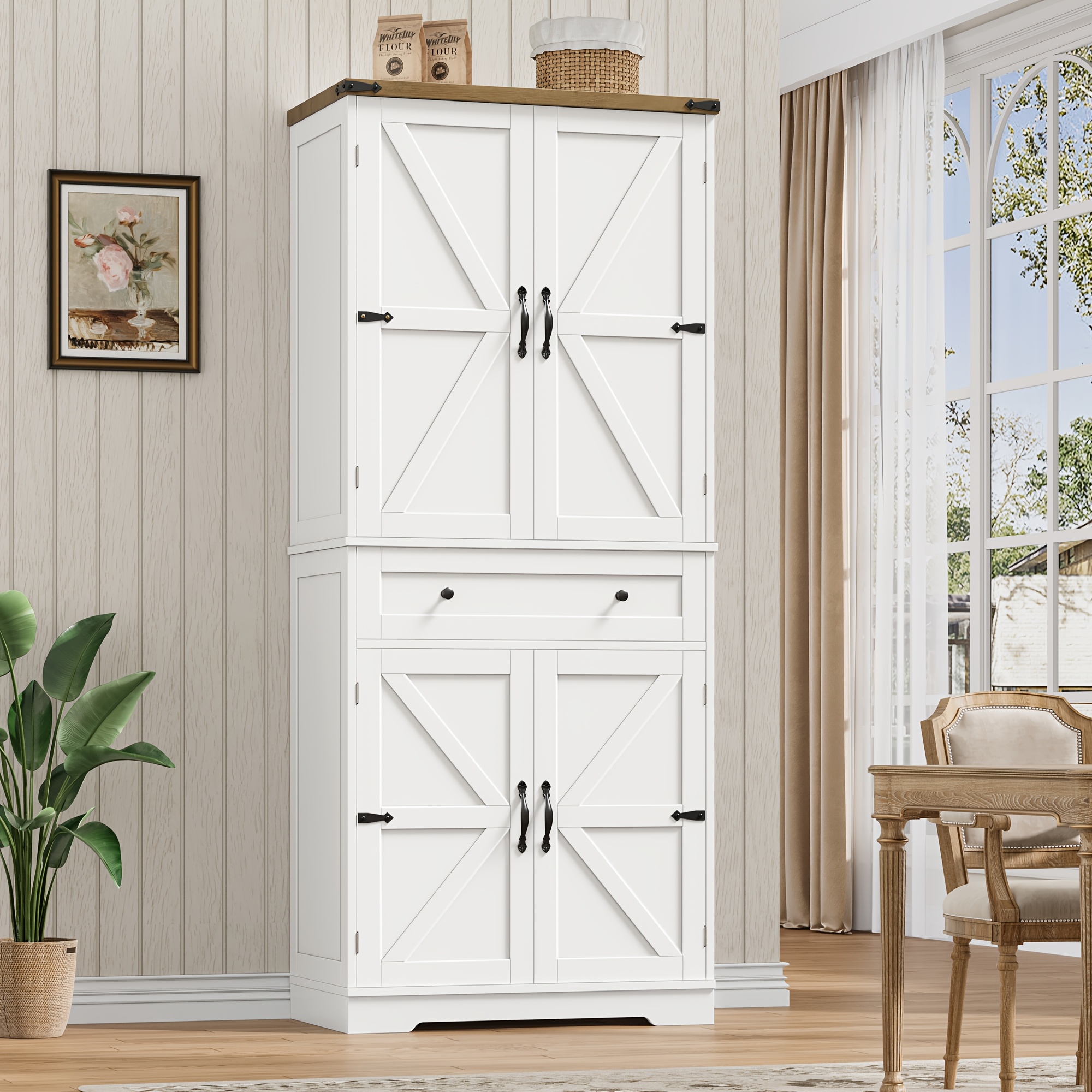 Kealive Kitchen Pantry Cupboard, Kitchen Sideboard With And 1 Drawers, Buffet Cabinet, Kitchen Pantry Cabinet For Kitchen, Dining Room, Bedroom, White/black