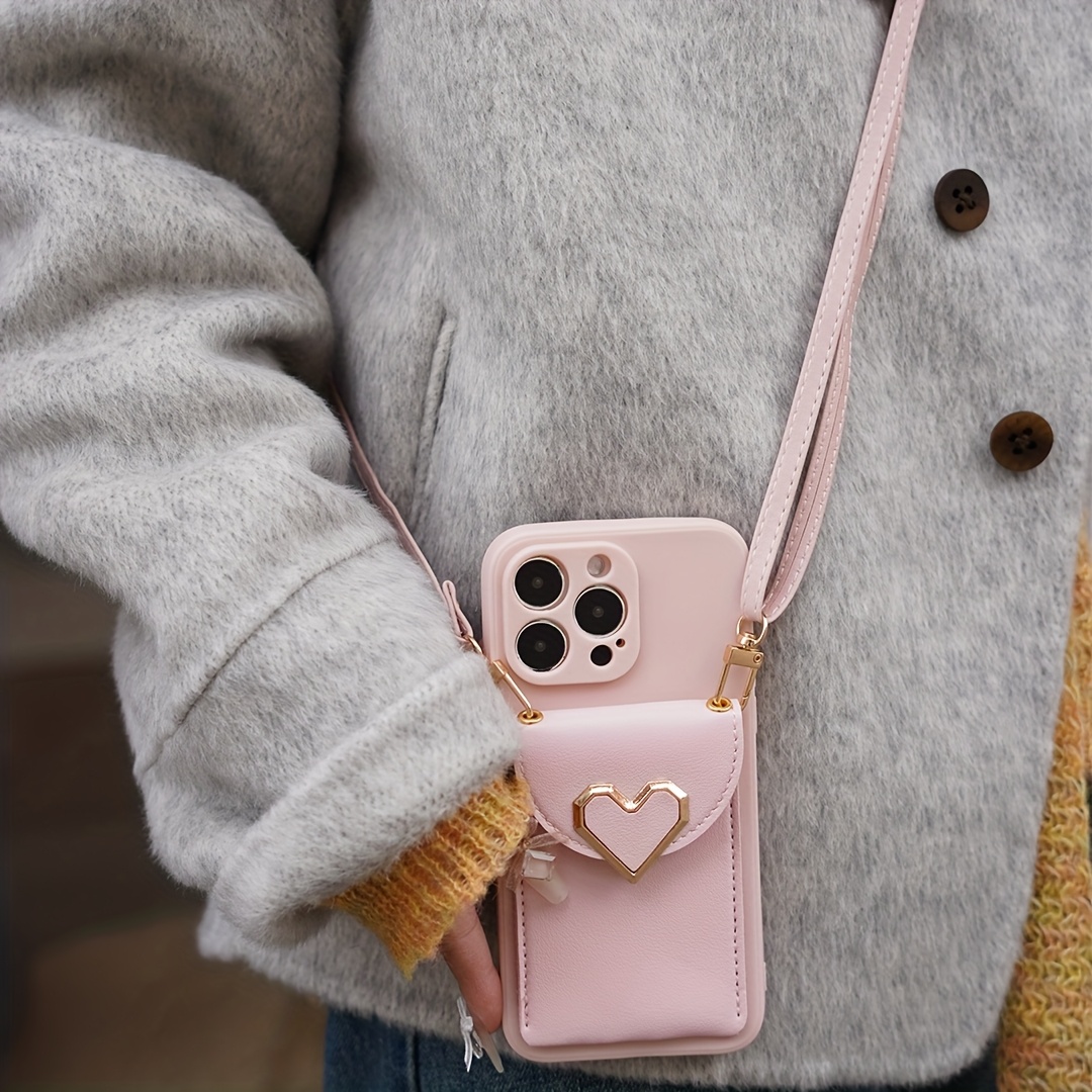 TEMU Phone Case: Love Card Bag Hanging Rope Suitable For 15/16 Pro Max Phone Case Iphone 12 Female 11 All Inclusive 14 Soft 12 Cromax
