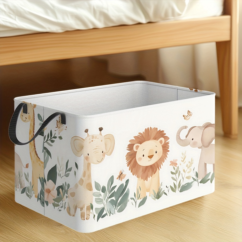 TEMU Panier de rangement 1 pièce Lion & - Grand organisateur d'étagère pliable en toile pour vêtements, serviettes, literie | Panier à motif Lion &