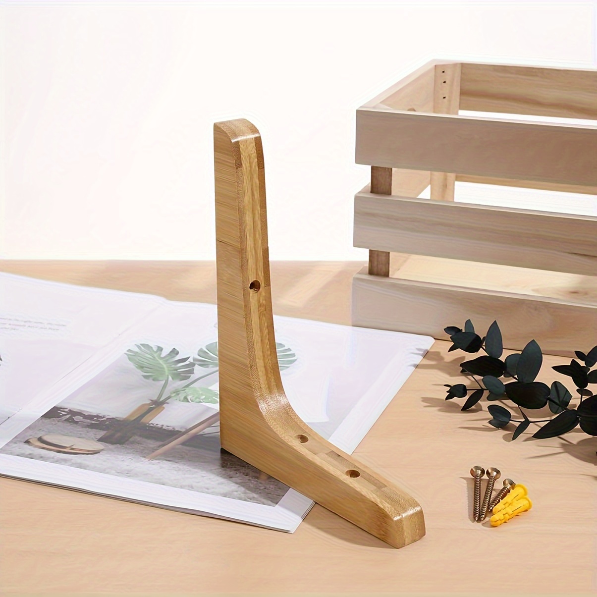 2pcs Solid Wood Floating Shelf Brackets - Wall Mounted Corner Support for DIY Projects, Home Decor & Hardware