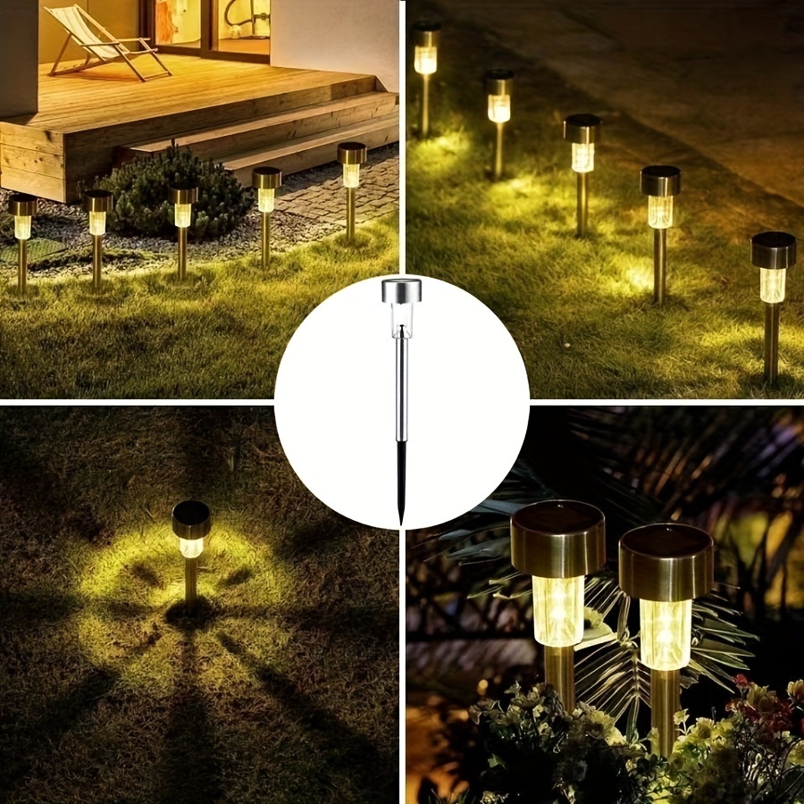 

12pcs Solar Powered 4.6 Stainless Steel Small Tube Light Is Suitable For Courtyard Garden Lawn Decoration Landscape Lawn Light Floor Plug Light