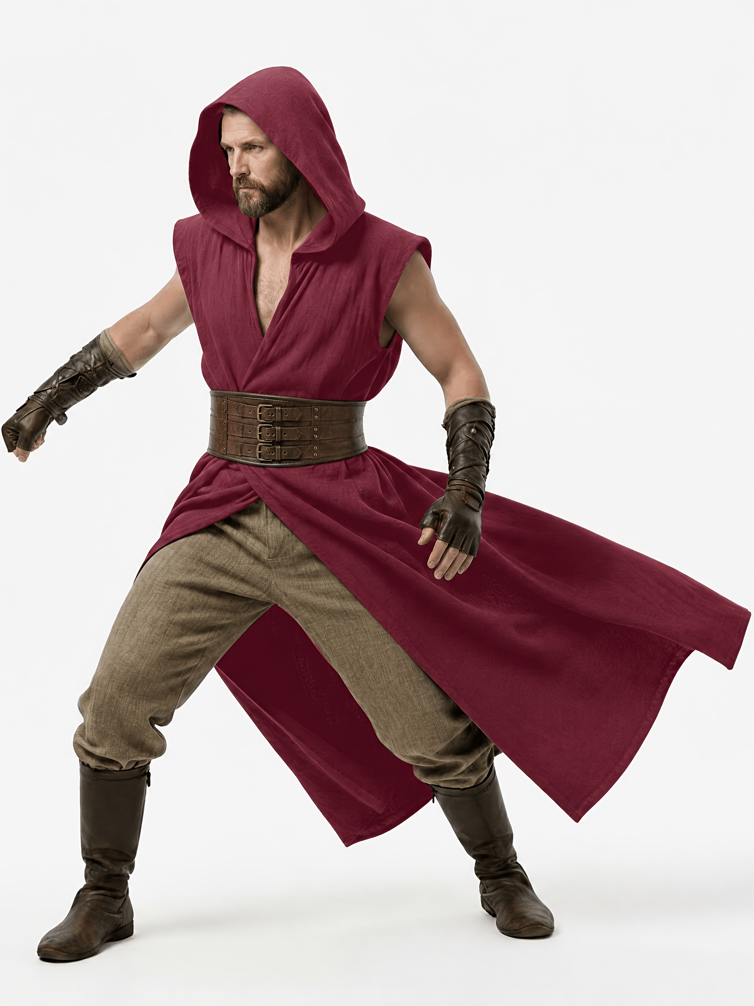 Men's Medieval Renaissance Hooded Tabard Costume Vest