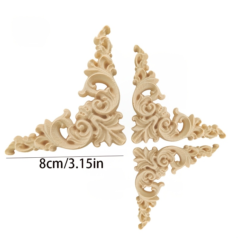 Image of Wood Sticker 4pcs Carved Stickers Corner Stickers Frame Door Decoration Wall Door Furniture Decoration Sculpture Wooden Miniature Model Wooden Decorative Strip Decorative Strip (8cm)