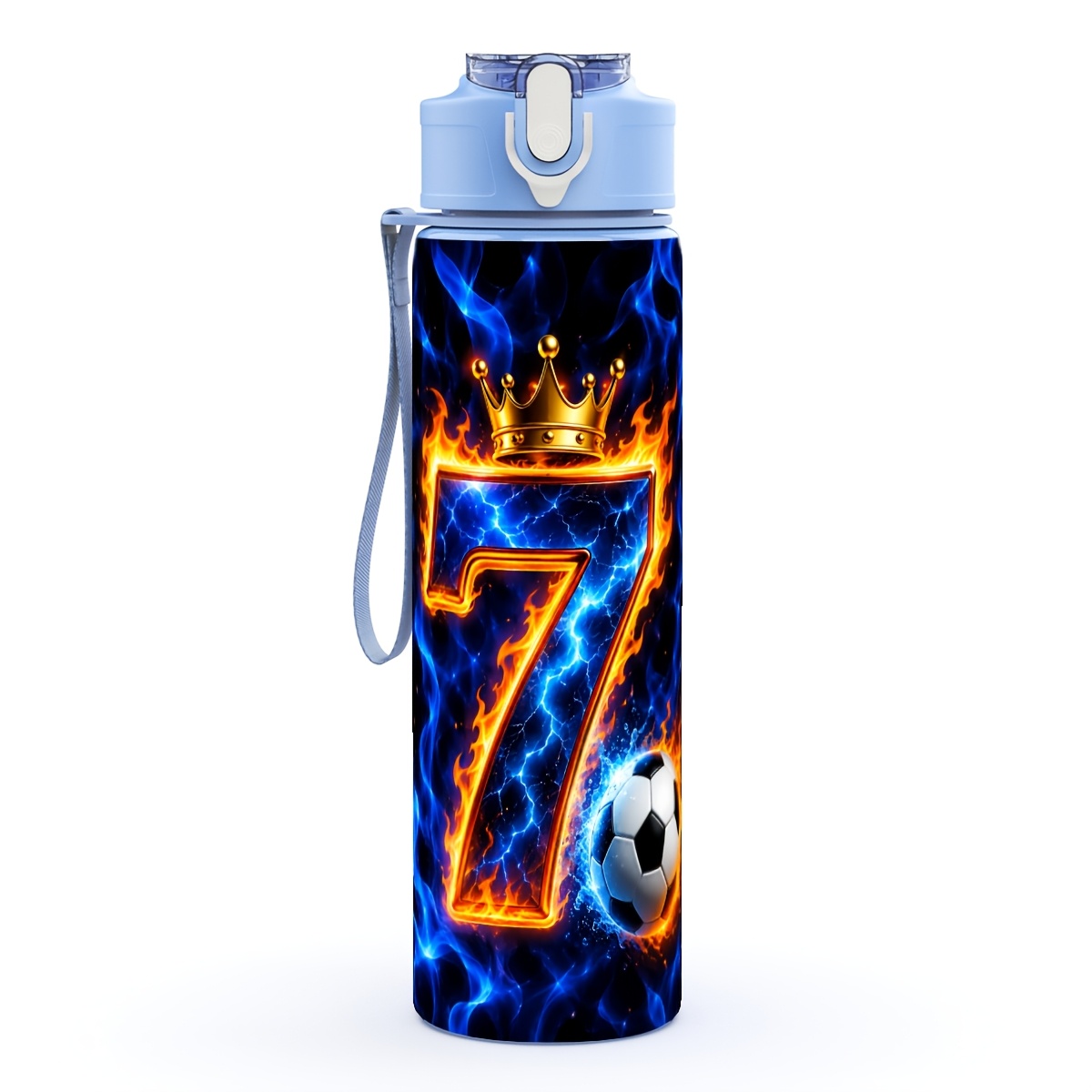 TEMU 1pc Plastic Water Bottle, Blue Flame -themed Printing, Camping, Home & Travel Must-have, 25oz/750ml - Ideal , Lightweight, Leakproof & Easy To