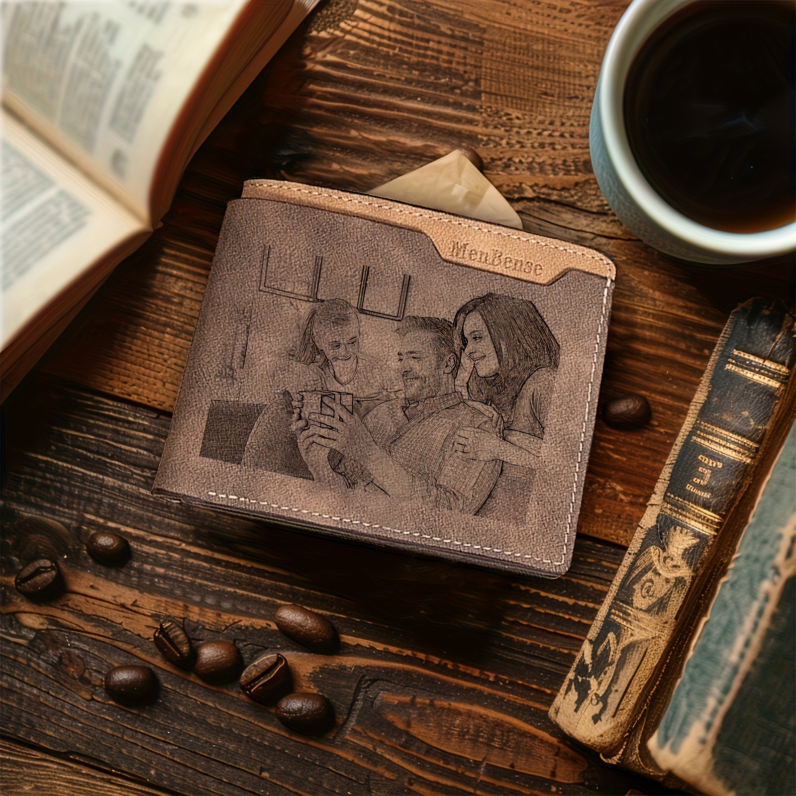 

Personalized Leather Wallet: Perfect Father's Day Gift Or Anniversary Present - Custom Photos & Text Engraved