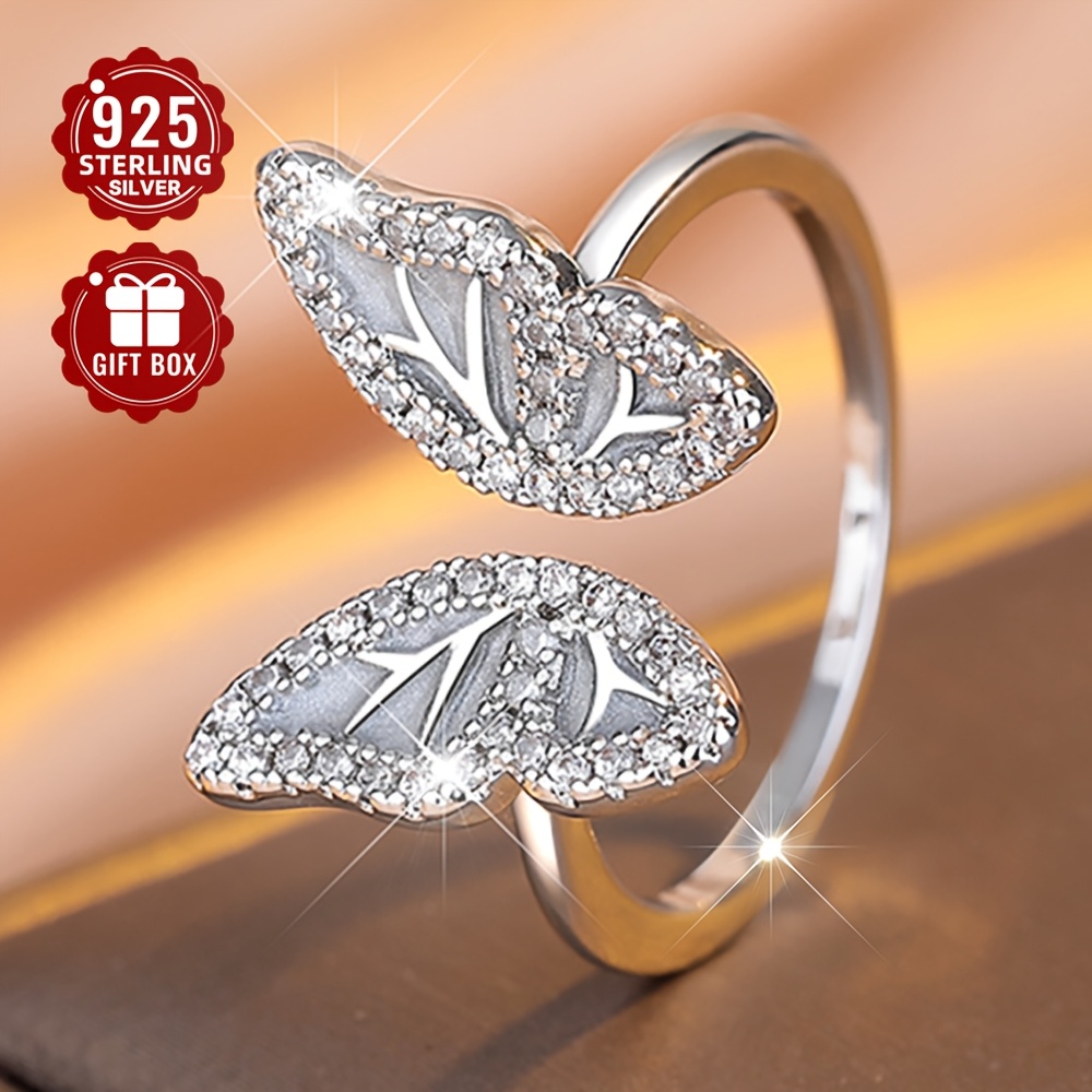 S925 Pure Silver Butterfly Ring with Synthetic Zirconia