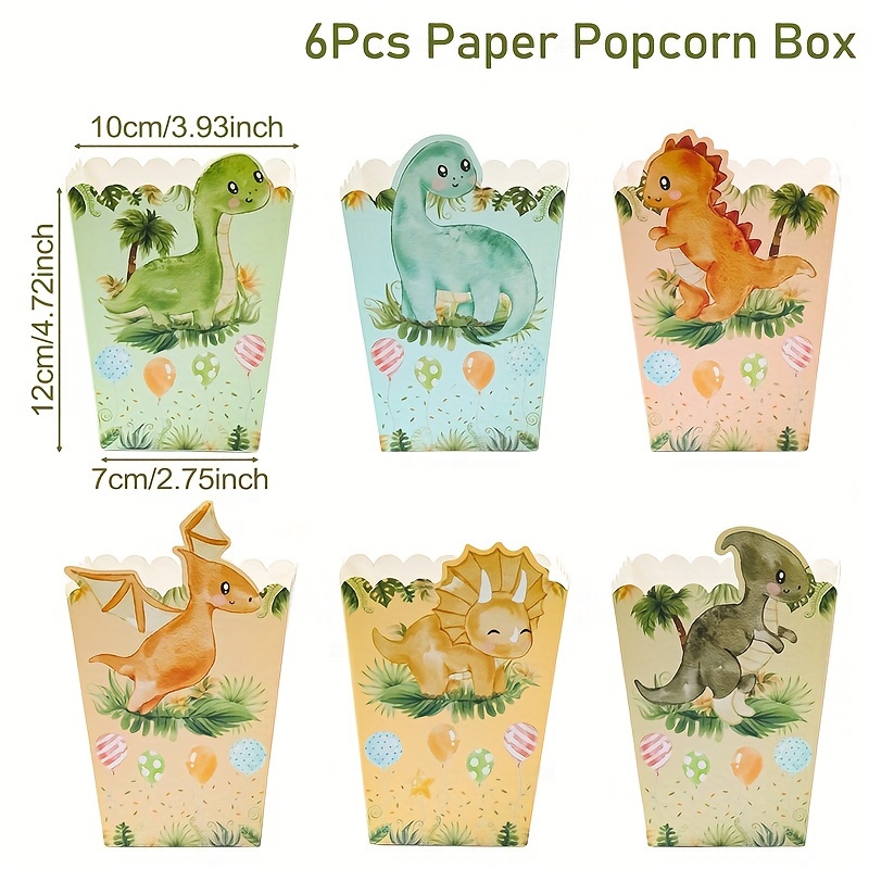 E-shop 6 Stück, Dinosaurier-Party Popcornboxen aus Pappern Cartoon-Dino Süßigkeitenbehälter Grüner Wald Geburtstagsparty-Tischdeko Snackdose Halloween