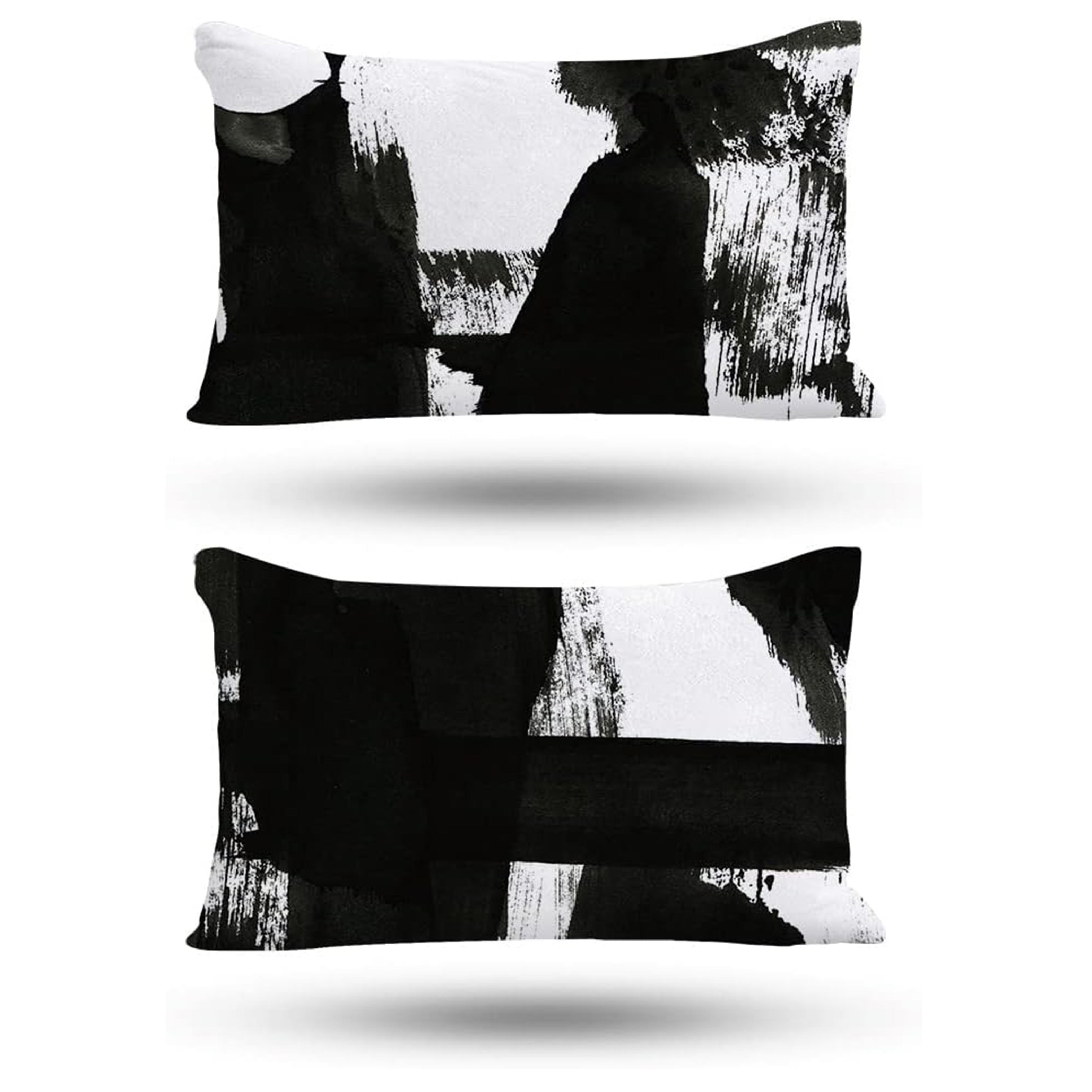 

2pcs Black & White Abstract Throw Pillow Covers - Decorative Cases For Sofa, Bed, And Home Decor, Zip Closure, Machine Washable Polyester