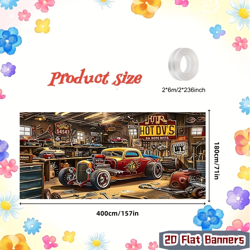 TEMU Bannière de porte de garage 2D plate 1 pièce Scène voiture pour portes de garages thème Home1 - Adaptée aux portes de garage, événements festifs