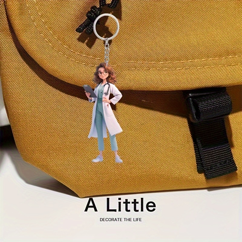 TEMU 1pc Acrylic Female Doctor Keychain - Simple Style Doctor-inspired Keyring, Gift For Medical Professionals, Bag Accessory Pendant