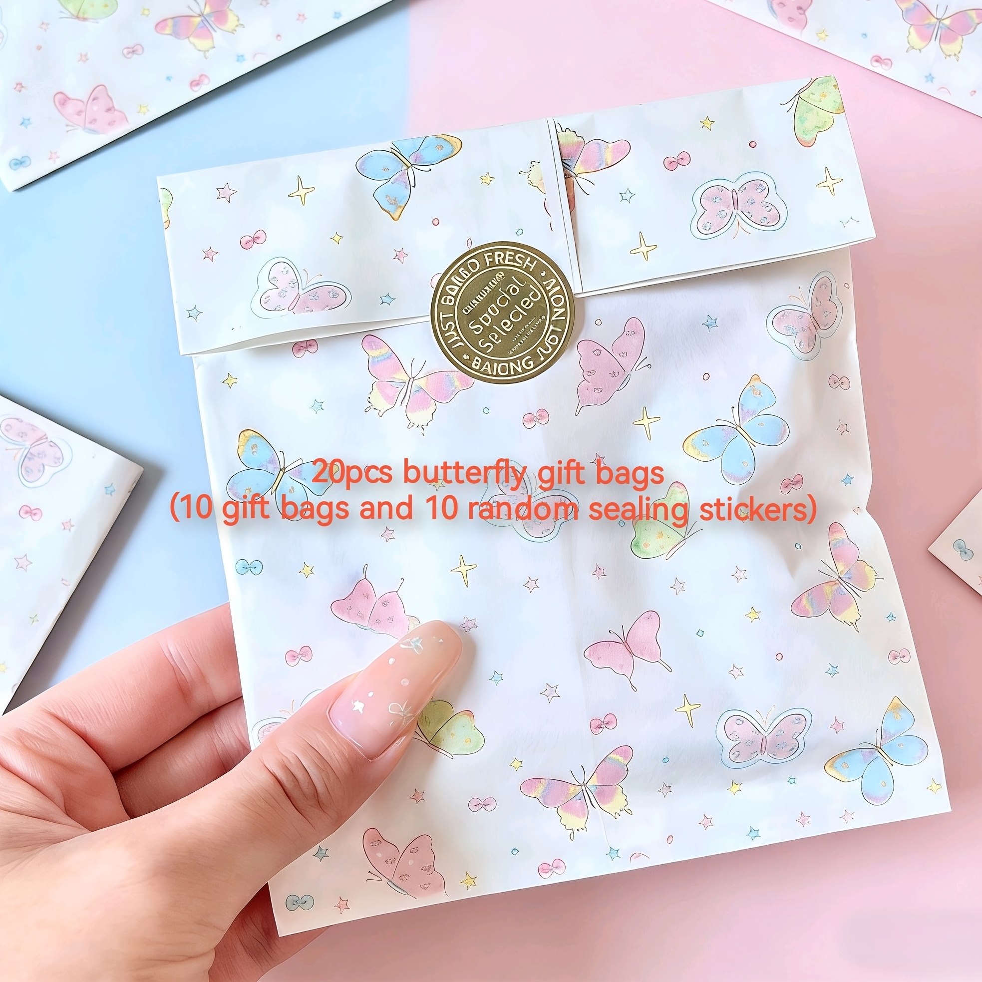 E-shop 20 Stück (10 Beutel und 10 Verschlussaufkleber) Ins Farbenfrohe Schmetterling Papierbeutel Hohe Wert Kleine Karte Journal Kleine
