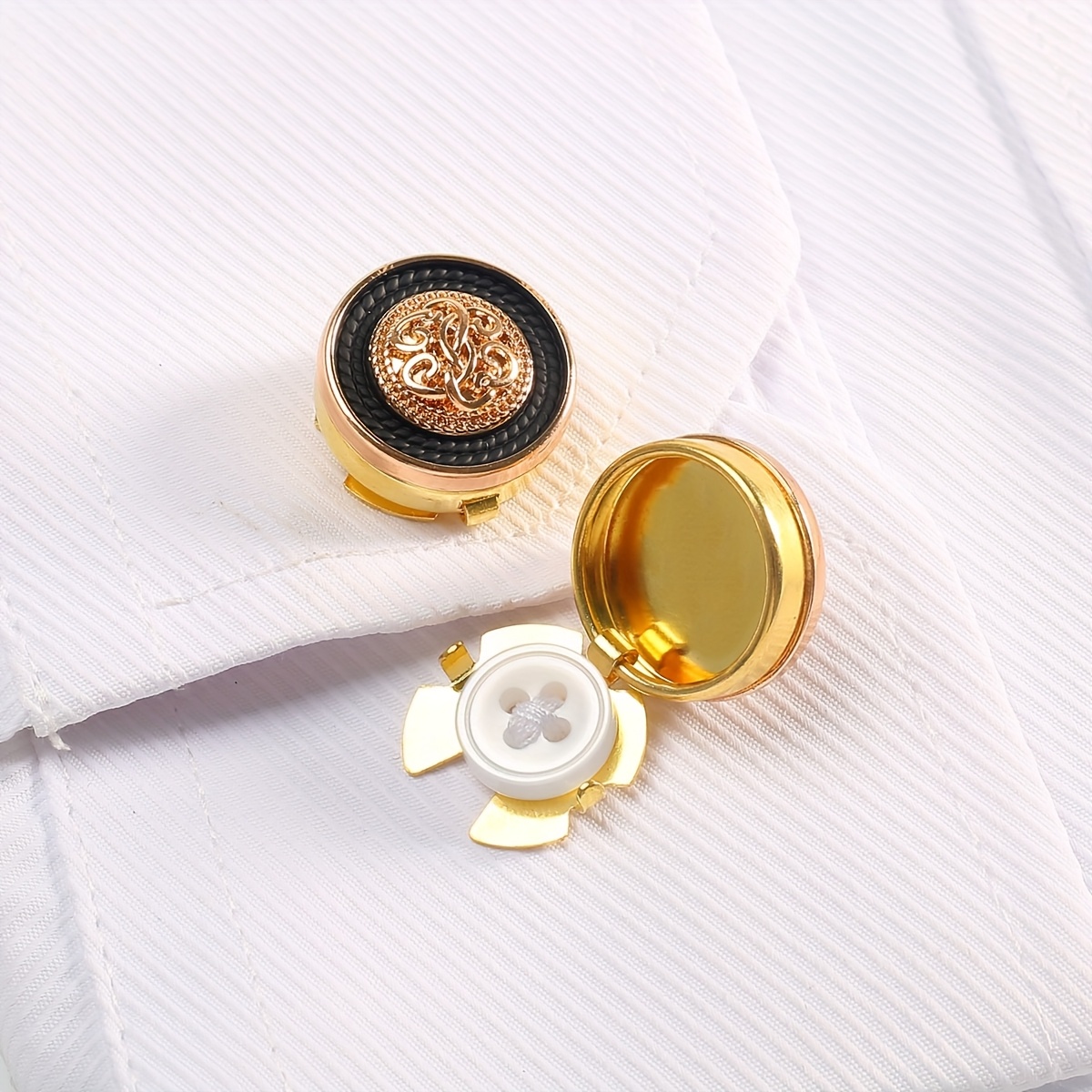 Image of 2pcs Of Shirt Button Covers, Luxurious Metal Cufflinks, Stylish Clothing Decorative Buttons, Tailcoat Suit Additions, Holiday Gifts