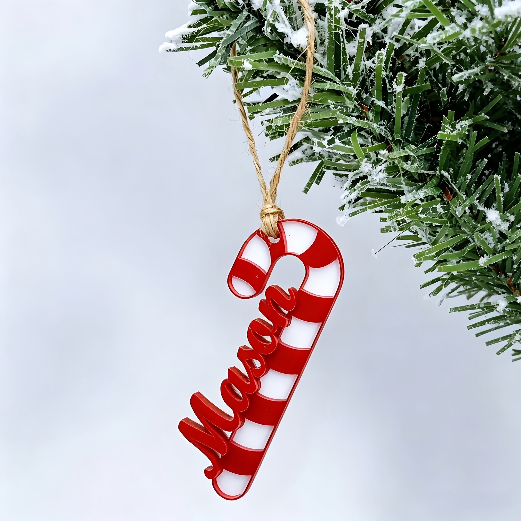 TEMU Étiquette personnalisée en acrylique de guirlande de Noël, Ornement de Noël rouge et blanc personnalisé, Décoration de cadeau de Noël