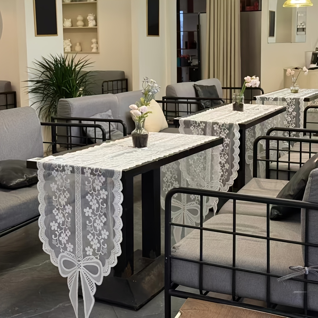 TEMU 1pc Exquisite Bow Lace Table Runner, Suitable For Dining Tables And Guest Tables. Wide Range Of Applications. Machine Washable