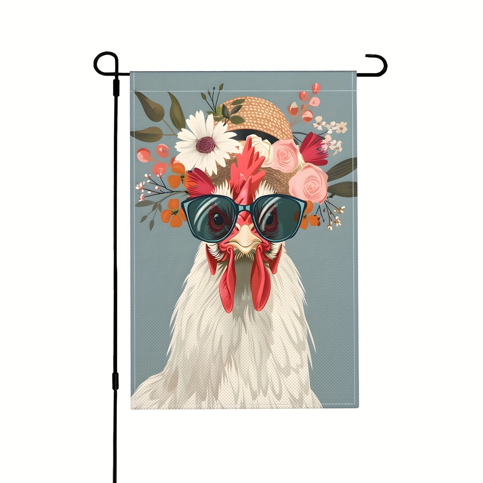 

1pc, Serious Rooster With Flower Garden Flag,spring Summer Welcome Garden Flags,double Sided Floral Flags For Patio Lawn Home Outdoor Decor,(no Metal Brace) 12 X 18 Inchl