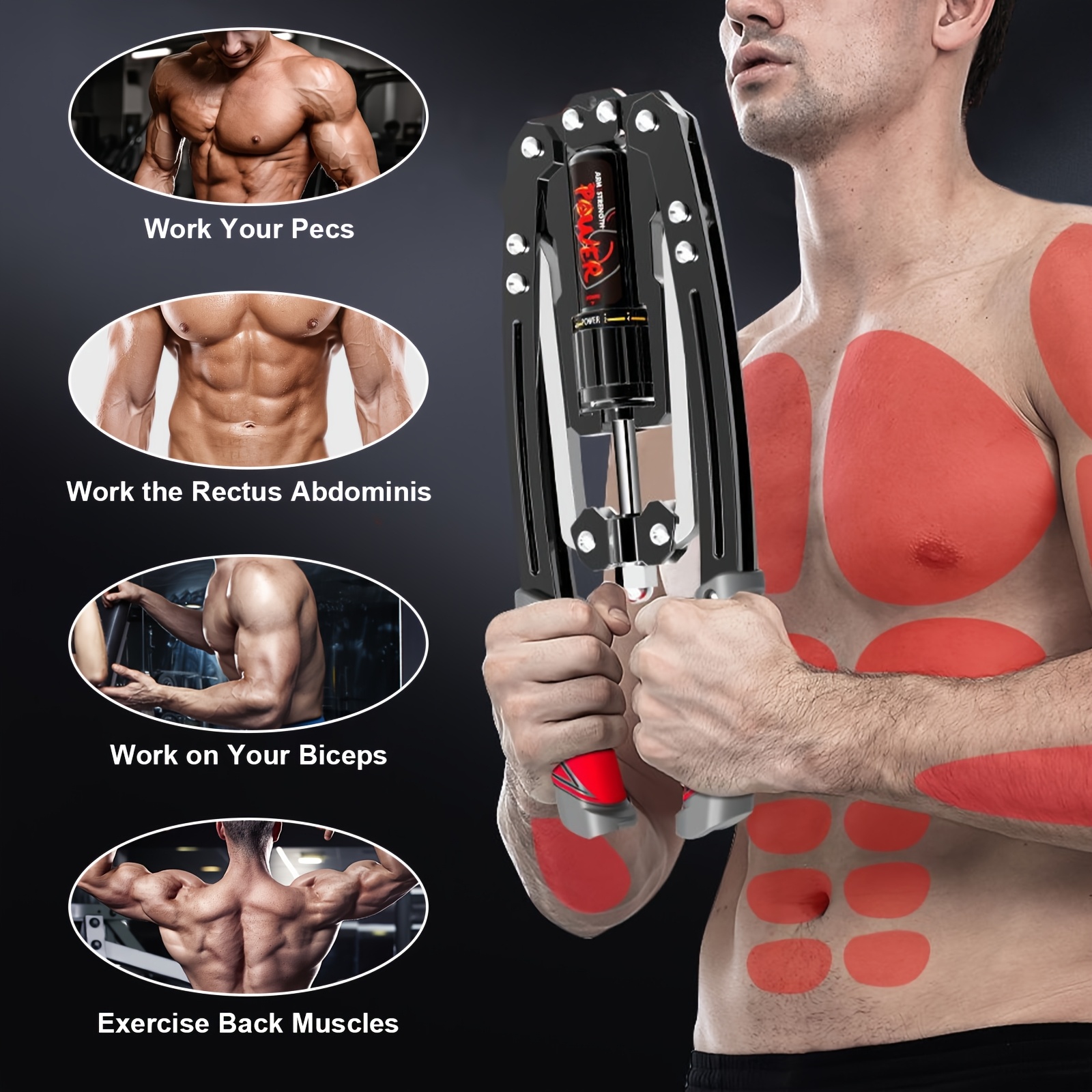 [Hydraulic Arm Exerciser] 22-440lbs Adjustable Hydraulic Arm & Chest Exerciser | Muscle Growth, Dual Handles with Red Grip Accents, Durable Carbon Steel Construction for Muscle Strengthening & Fitness Training, Grip Strength Trainer