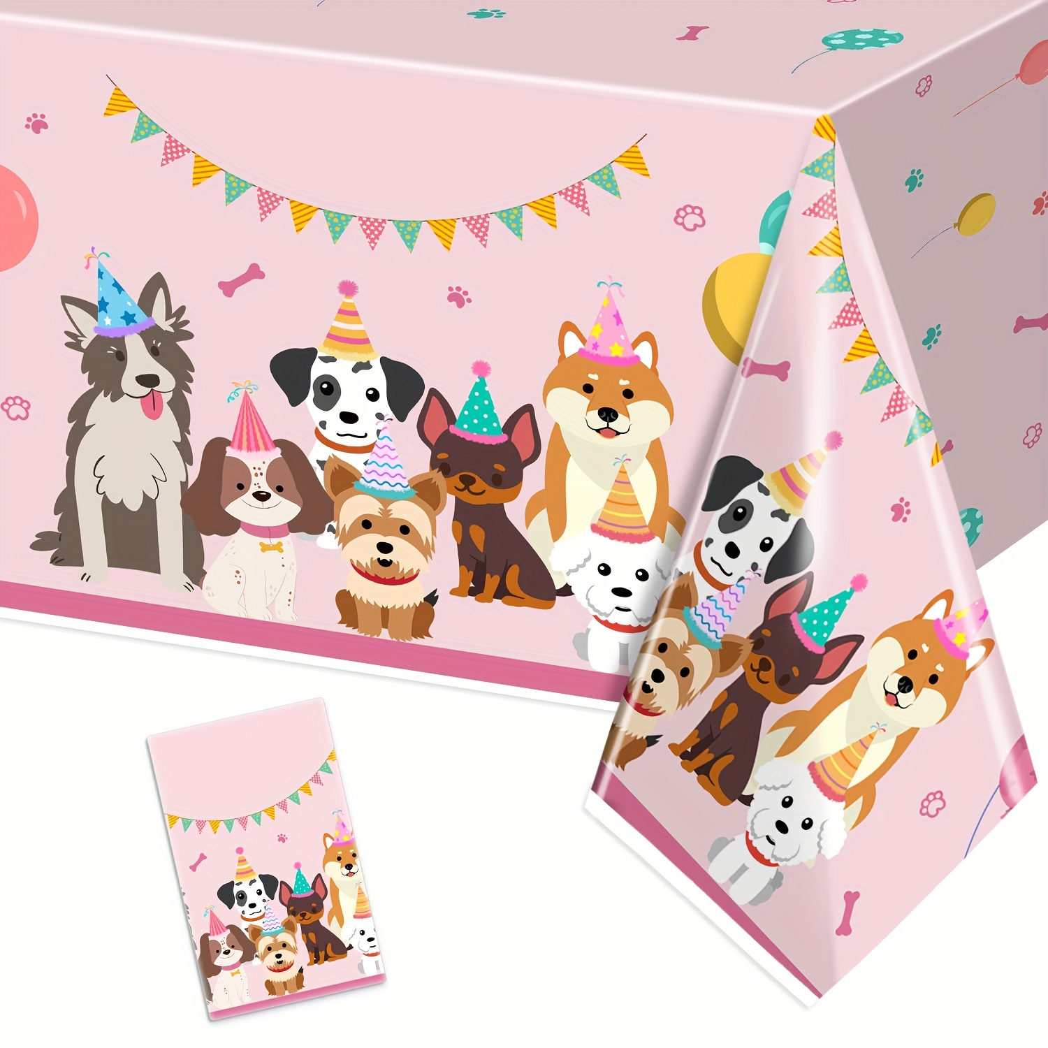 TEMU Dog Birthday Party Decorate, Theme Birthday Party Decorate, 1pc Dog Birthday Party Tablecloth, Cute Puppy And Party Hat , Suitable For Living