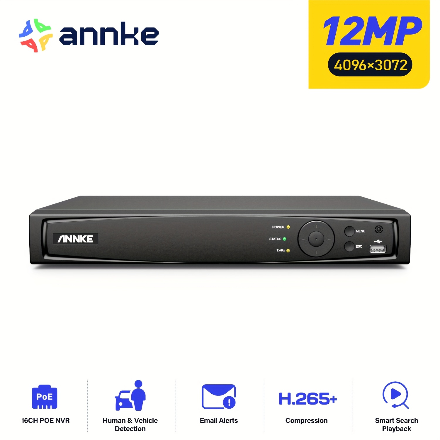Image of Annke 16ch Poe Nvr System With 12mp/4k/5mp/4mp Support, Poe Nvr Recorder Compatible For Ip Cameras, Real-time Alerts, H.265+ Compression, No Hdd, For /office Surveillance (compatible For Cameras)
