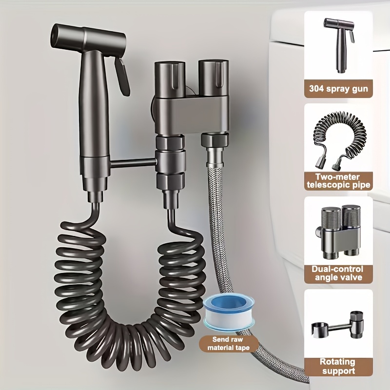 E-shop Ein vielseitiger Bidet-Sprühkopf aus Edelstahl mit einem Einlass und zwei Auslässen - ein schicker, schwarzer, handlicher Smart Bidet Sprühkopf,