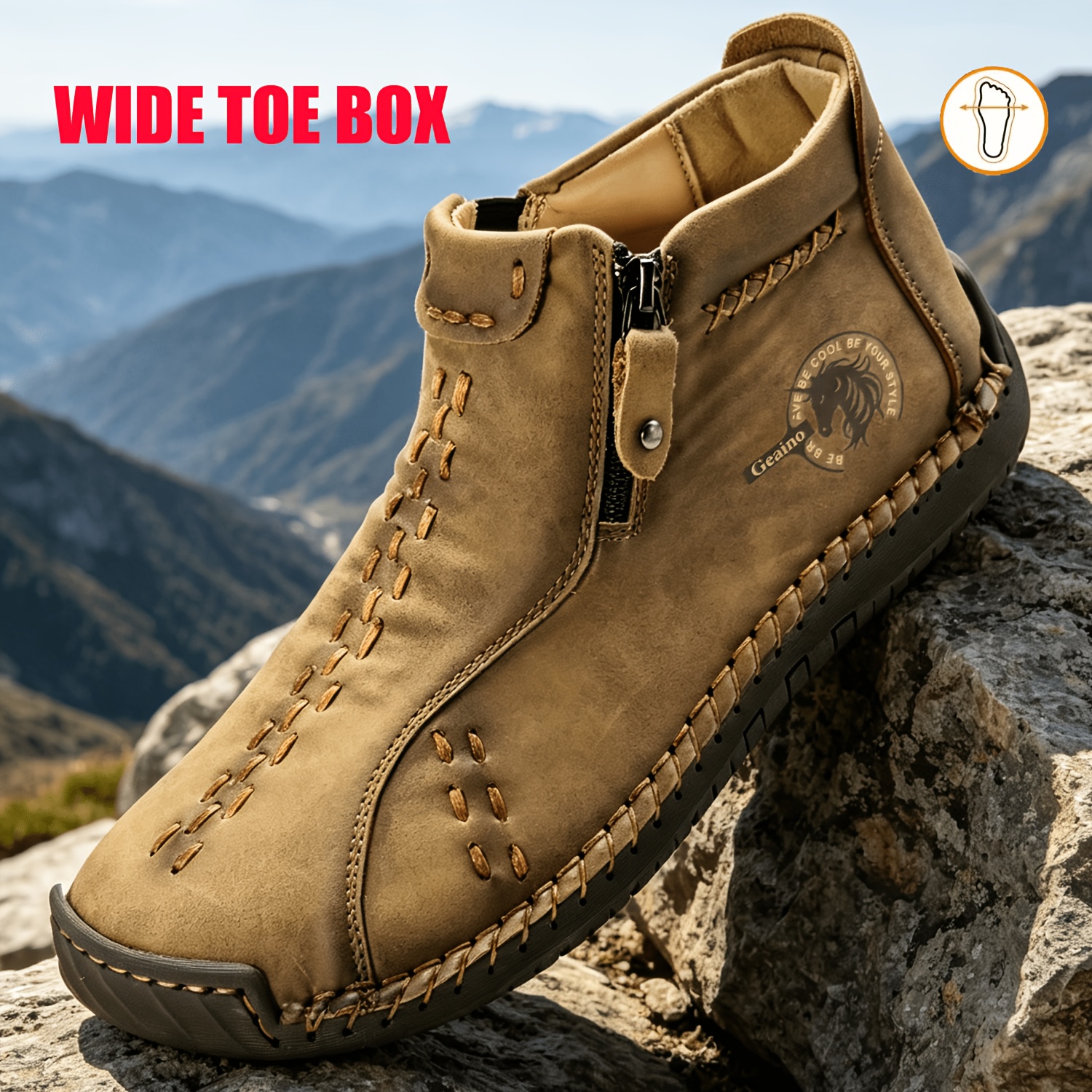 Image of Men's Extra Wide Fit Sneakers, Hand-stitched Casual Sneakers With Extra Wide Fit, Random Stitching Wide Fit Shoes