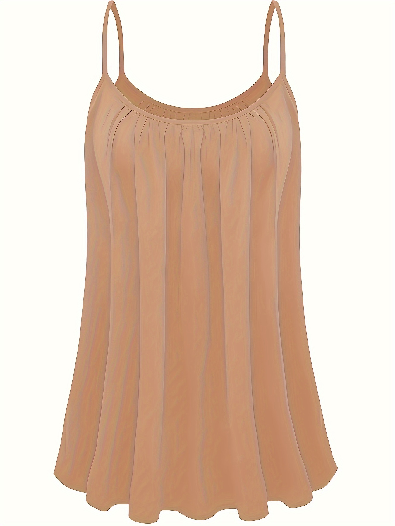 Plus Size Solid Ruched Cami Top, Casual Crew Neck Sleeveless Top For Summer, Women's Plus Size Clothing