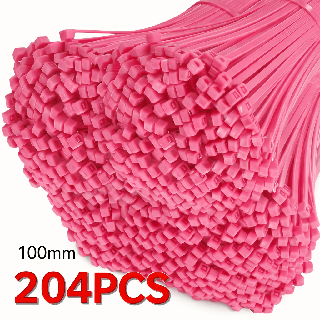 Image of 204pcs Pink Nylon Cable Ties, 100mm/4in X 3mm Self-locking Garden Zip Ties For Plant Support, Vines & Stems, Strong Plastic Fasteners For Cable Management, Home, Garden, Garage & Diy Organization
