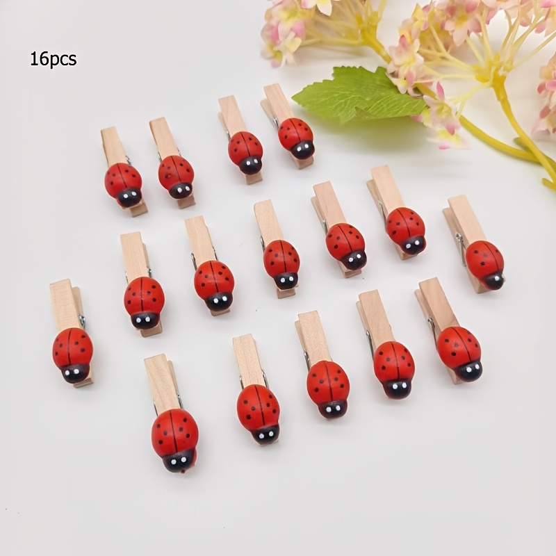Image of 16pcs Wooden With Clips Spring Decoration Clips Home Plant Decoration Accessories Party Decoration Clips