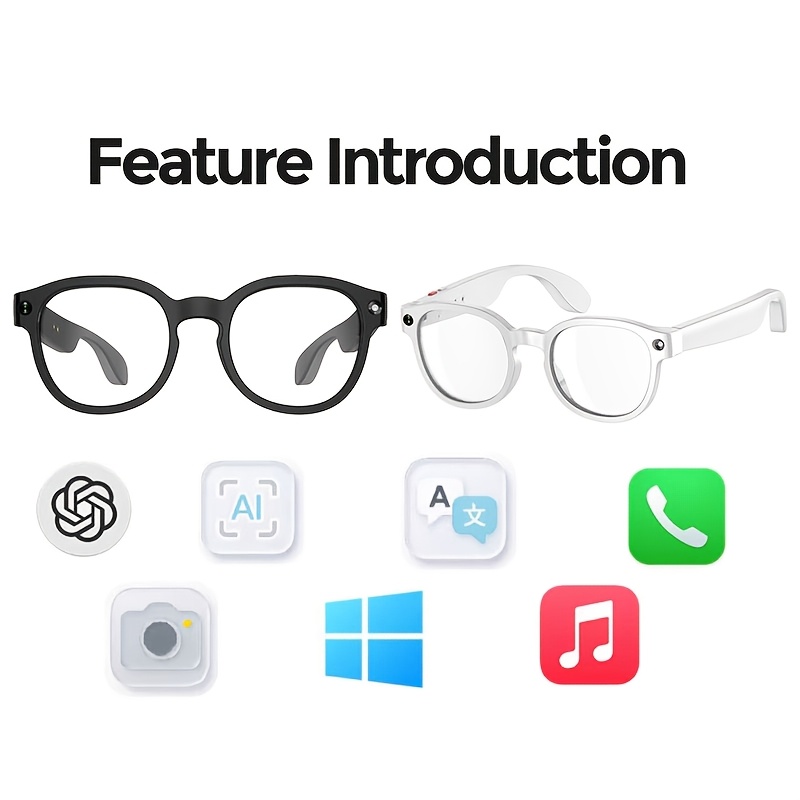 Lunettes intelligentes à IA 2026 avec caméra et fonctionnalités vidéo. Lunettes intelligentes avec caméra 5MP, fonction de réduction du bruit, transmission Wifi haute vitesse, reconnaissance d'objets à IA. Un cadeau précieux et le meilleur choix pour le shooting de vlog.