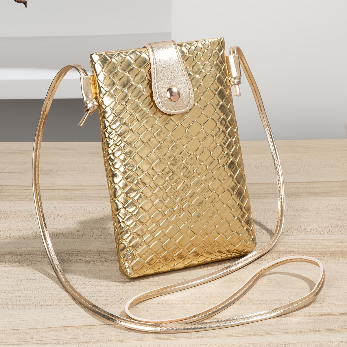 TEMU P3, Bolso cruzado para mujer, neceser para teléfono dorado con tejido, elegante bolso de y portátil para noche dorada, de lujo para mujer color