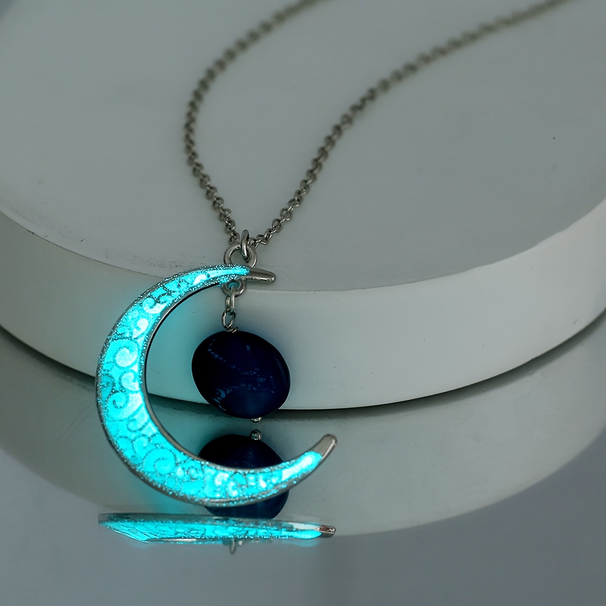 Glow-in-the-Dark Dripping Moon Pendant Necklace, Unisex