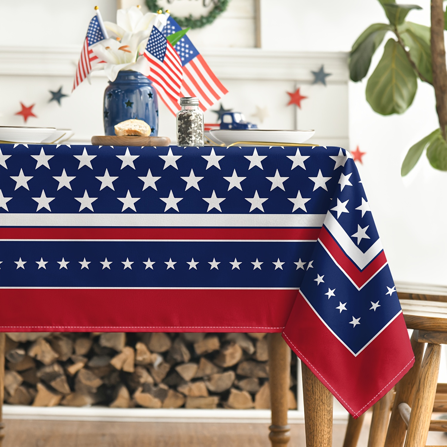 

Sm:)e 4th Of July Tablecloth 60x84 Inch, Patriotic Memorial Day Independence Day American Flag Table Cover For Party Picnic Dinner Decor