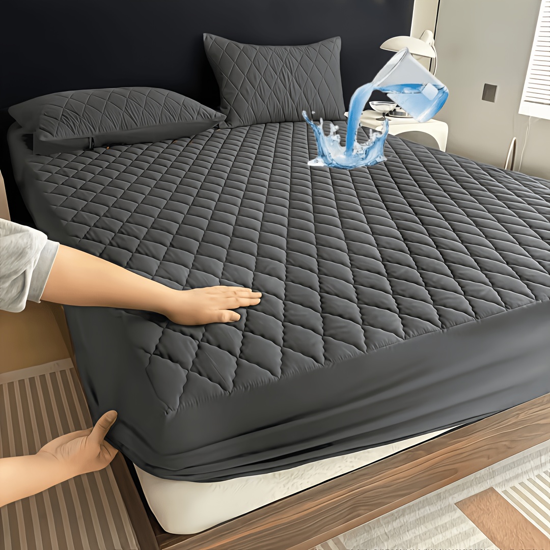 1pc ultra luxury thick solid color waterproof bamboo fiber mattress protector deep pocket warm and comfortable ultra soft mattress cover suitable for bedroom and   mattress protection