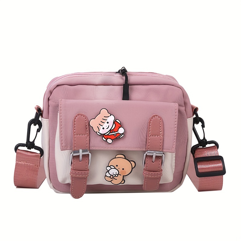 Image of 1pc Durable Nylon Shoulder Bag With Adjustable Strap And Patch - Lightweight, Zippered Casual Messenger Bag In Multiple Colors For Travel & Daily , Travel Bag