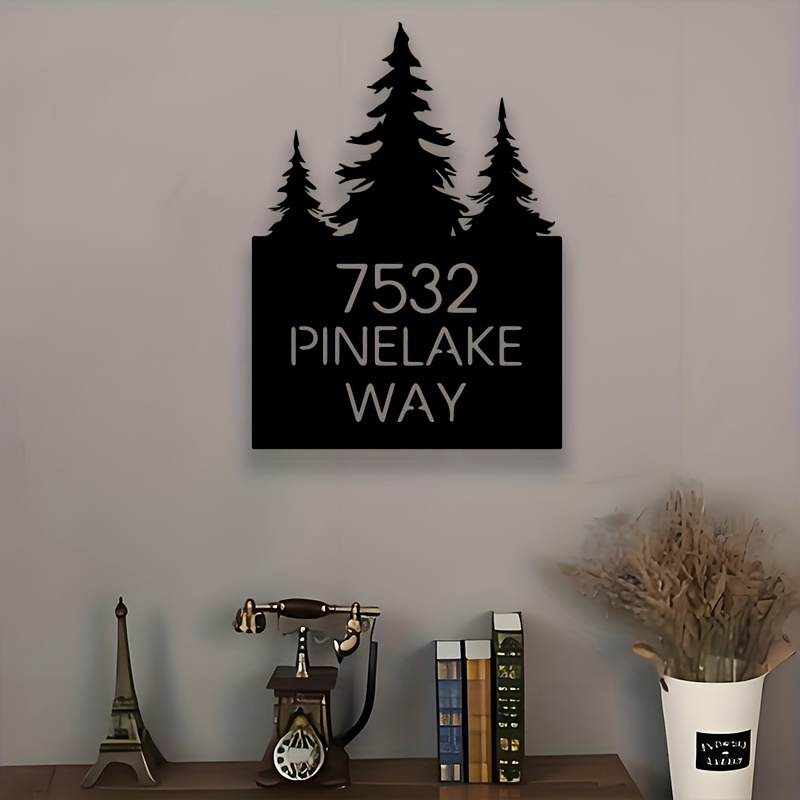 

7532 Pinelake Way Address Plaque: Customized Metal Sign With Design - Perfect Housewarming Or Wedding Gift