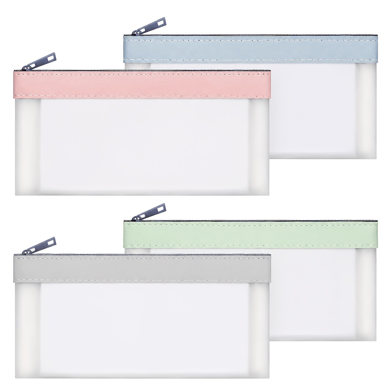 Image of Set Of 4 Zippered , Cash Envelopes, 7.6 X 3.7 Inch Cash Pouches, Money Holders, Bags, 4-color Multifunctional Check Wallets