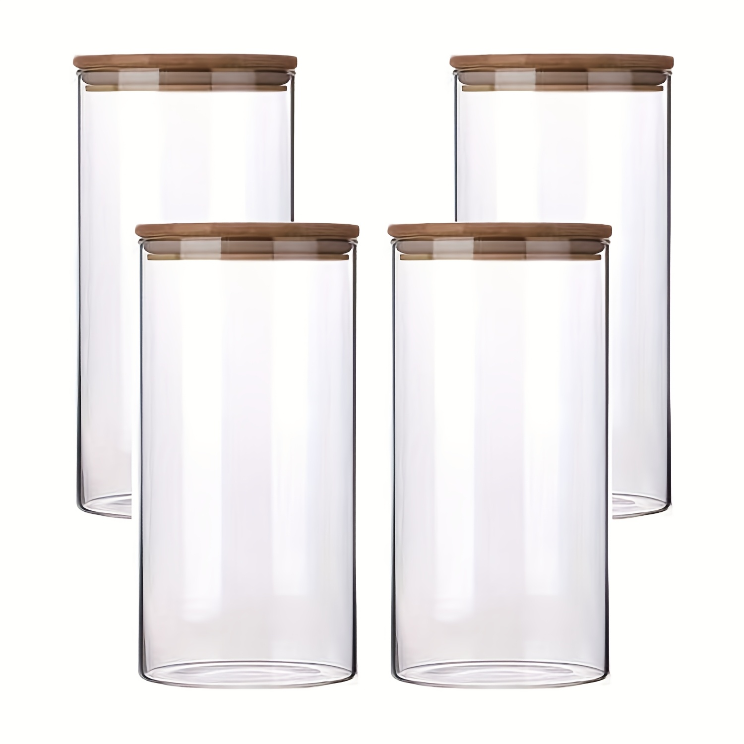 3/4 kosov kuhinjskih steklenih kozarcev za shranjevanje, okrogli valjasti z bambusovim pokrovom. 1,3 l (44 oz)/2 l (67 oz). Izdelani iz