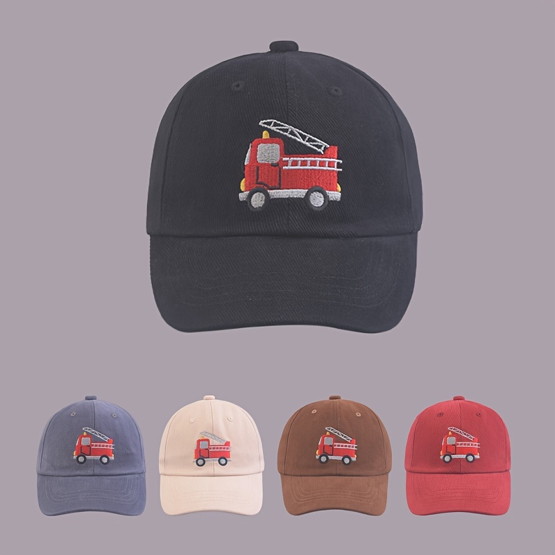 

1pc Cartoon Fire Truck Print Uv Protection Baseball Cap, Unisex All-season Outdoor Cotton All Seasons Sun Hat, For Daily Wear