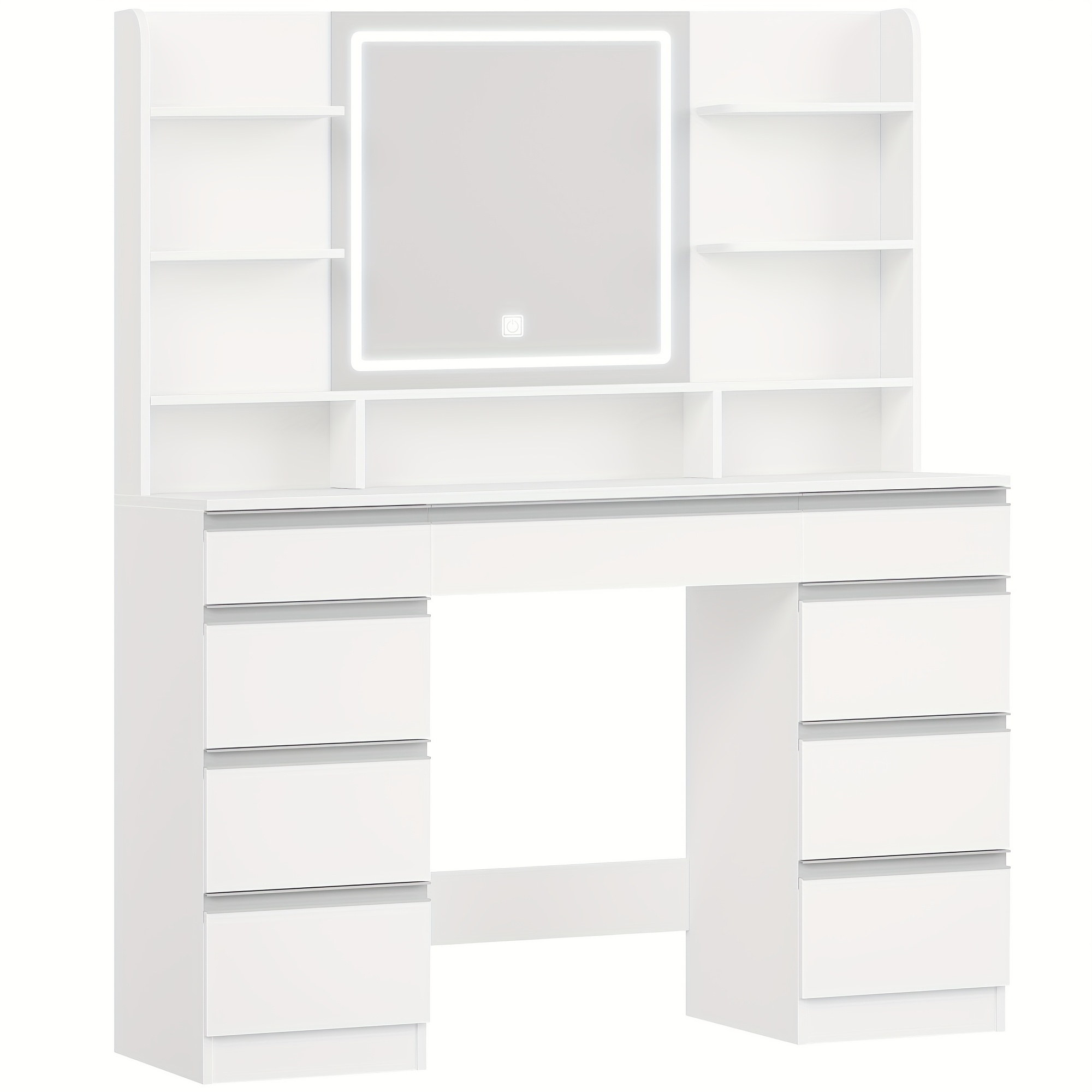 TEMU Dressing Table With Led Light, Vanity Desk With 1 Large Drawer And 8 Small Drawer Cabinets, Adjustable Brightness, Large Hd Mirror, 9 Open