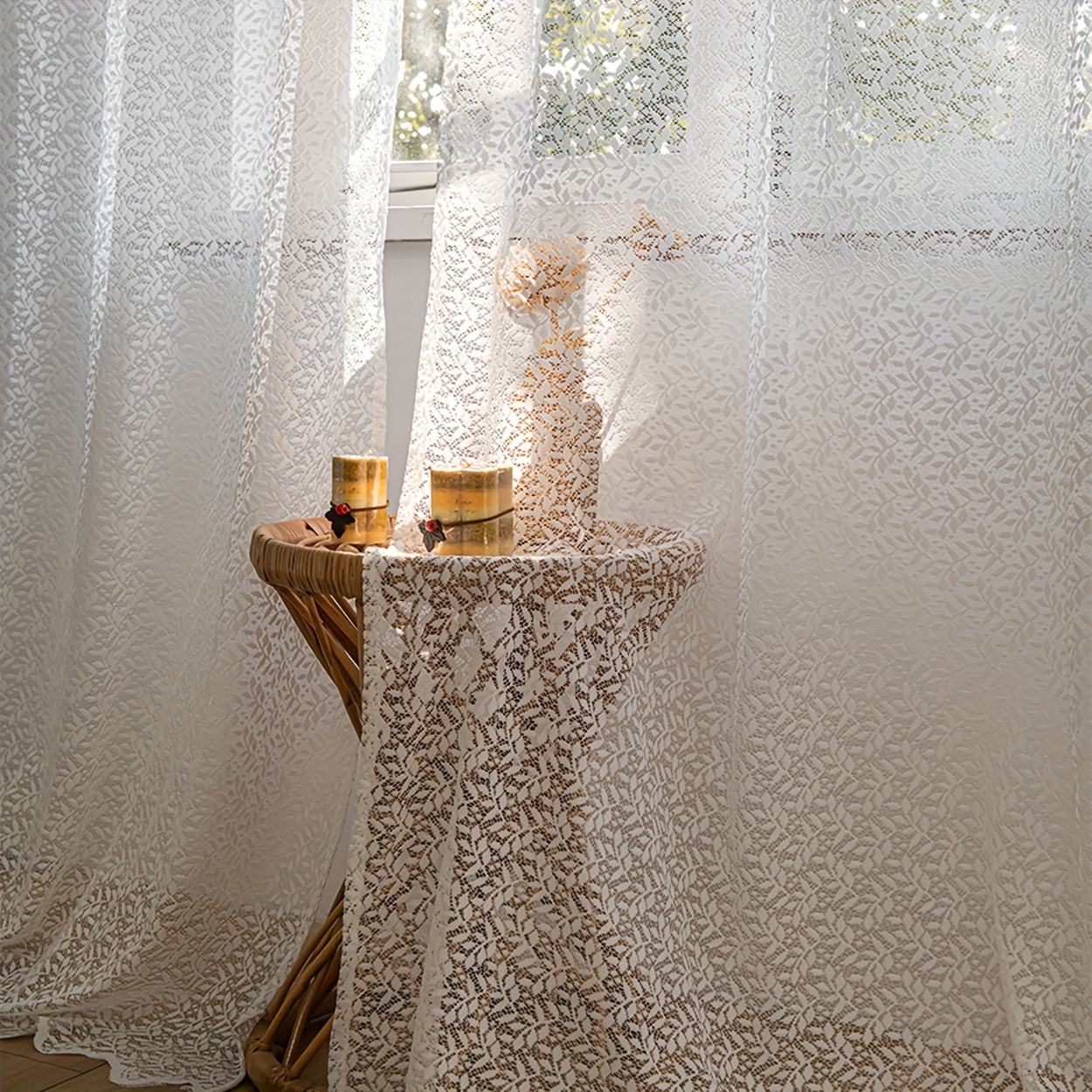 1pc white crochet boho curtain sheer lace handmade tassels knitted window treatment vintage rustic bohemian farmhouse curtain for bedroom rod pocket living room home decor