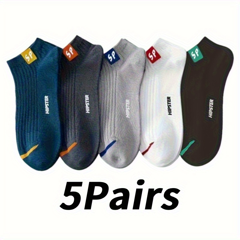 TEMU 5/ 10 Pairs Men's Letter Breathable Short Socks, Fashionable And Comfortable Low Sports Anti Slip Neutral Ankle Socks