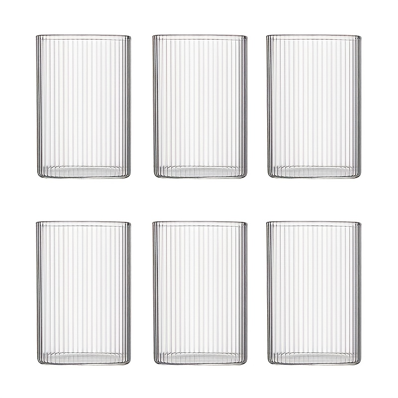 TEMU Set di 6 Bicchieri in Vetro Borosilicato Resistente al Calore con Verticali Quadrate, Disponibili nelle Misure 250ml/400ml/500ml. Antirottura,