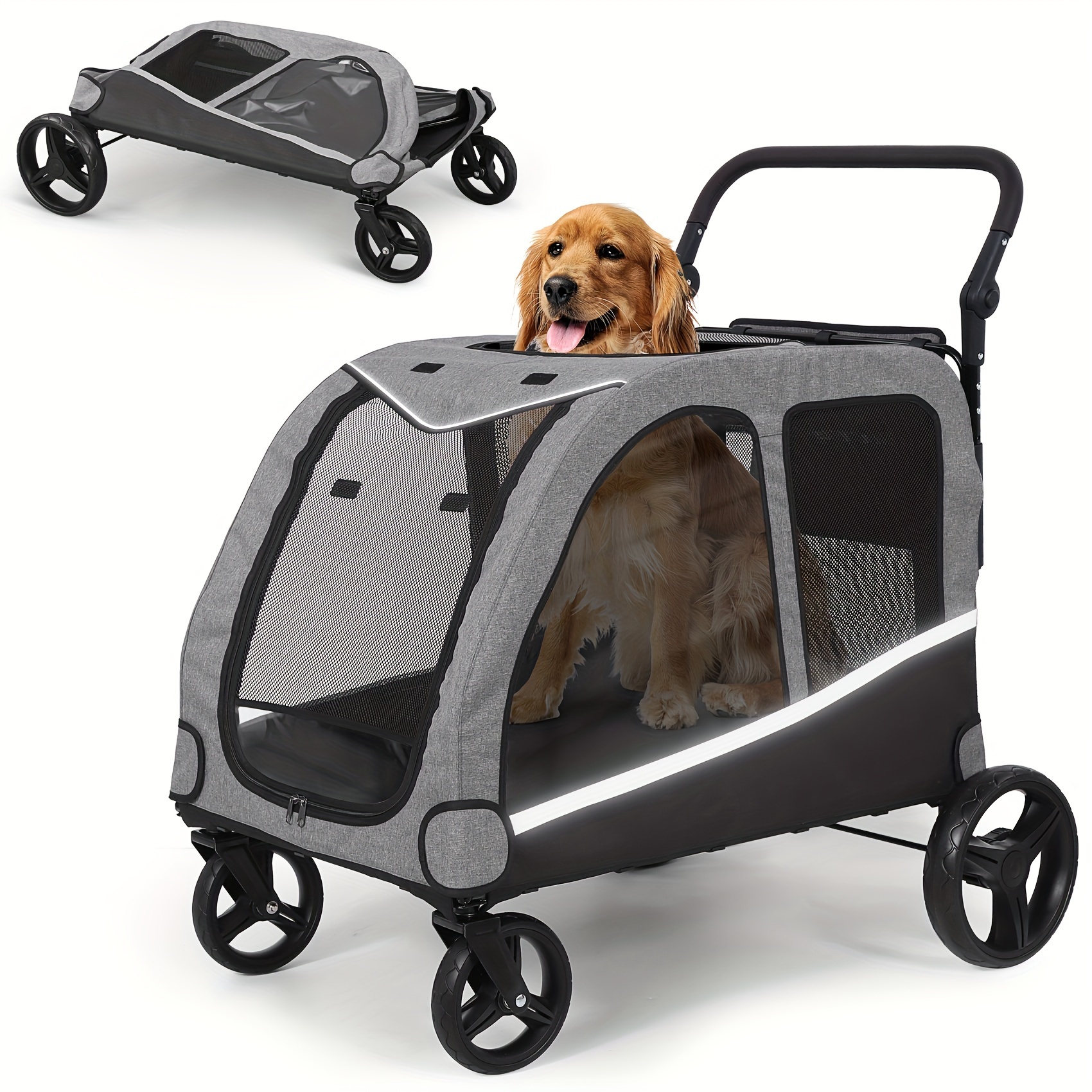 Dog Stroller For Large Dogs, Extra Large Pet Stroller For For Medium Dogs, Dog Stroller For , Dog Wagon, Dog Carriage, Foldable Design, Adjustable Handle, With Pocket, Up To 160 Lbs