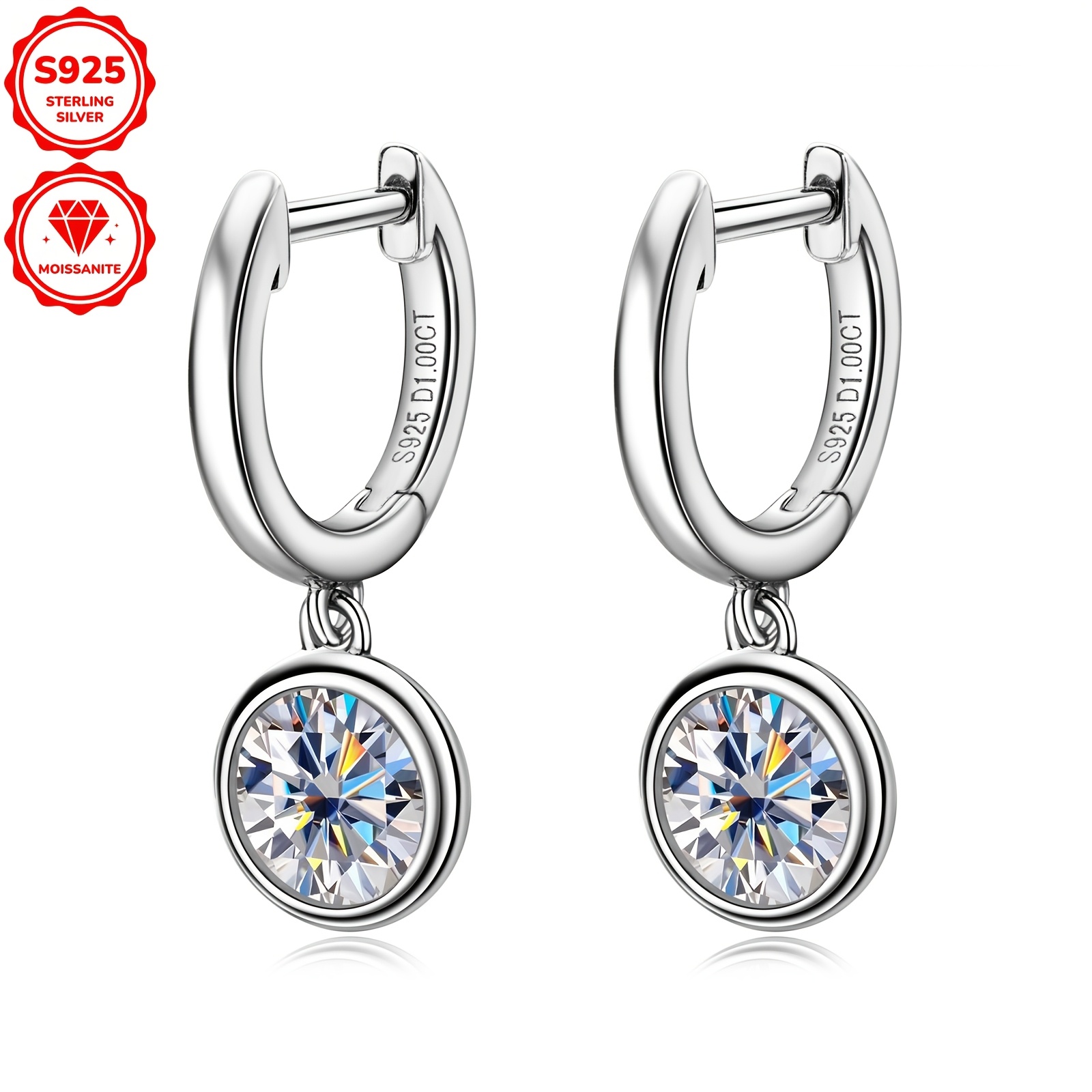 TEMU Elegant And Luxurious Women's Jewelry: Moissanite Earrings Made Of 925 Sterling Silver, Featuring 6.5mm Round Moissanite Earrings. Fashionable