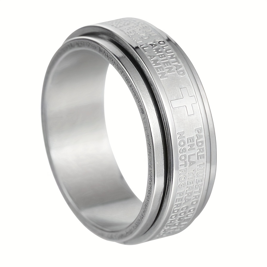 custom engraved stainless steel anxiety   ring for men women rotating anti stress design with personalized letter date durable unisex jewelry gift for st patricks day easter ramadan simple   engraved detailing metallic   Product details 1