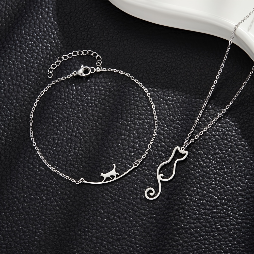 TEMU Set collane con gatto da spiaggia per donna - Braccialetto e cavigliera con ciondolo kawaii - Catena di gioielli - Regalo per dei , acciaio