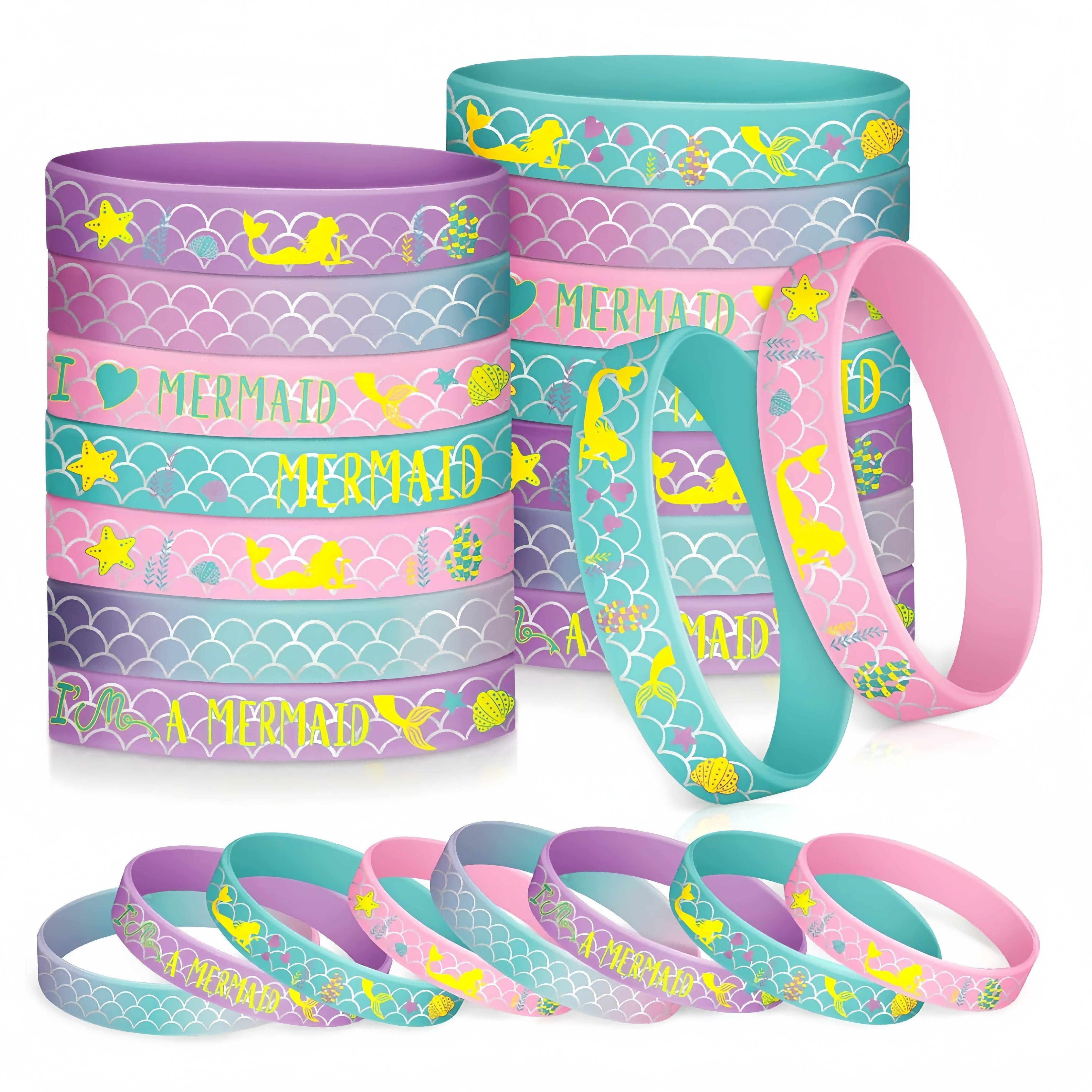 

8pcs Mermaid Silicone Wristbands, I'm A Mermaid Bracelets, Ocean Theme Party Favors, Birthday, Bridal Shower, Housewarming, Wedding Gifts, Sports Event Accessories, No Electricity Needed, Featherless