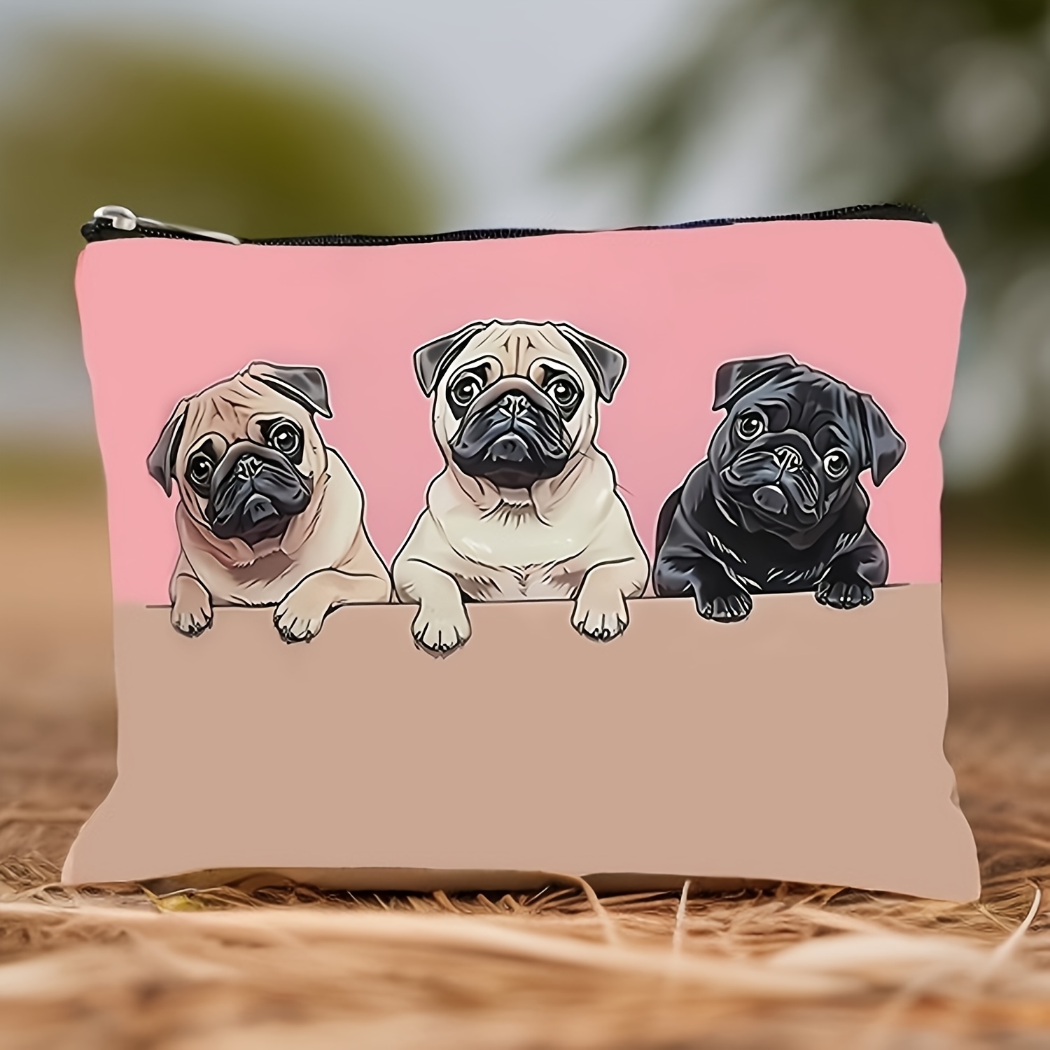 TEMU 1pc, 3 Cute Pattern Handbags With 3 Lapdogs, Durable And Non Fading Zipper , Portable Foldable Travel Storage , Double-sided Printed Makeup ,