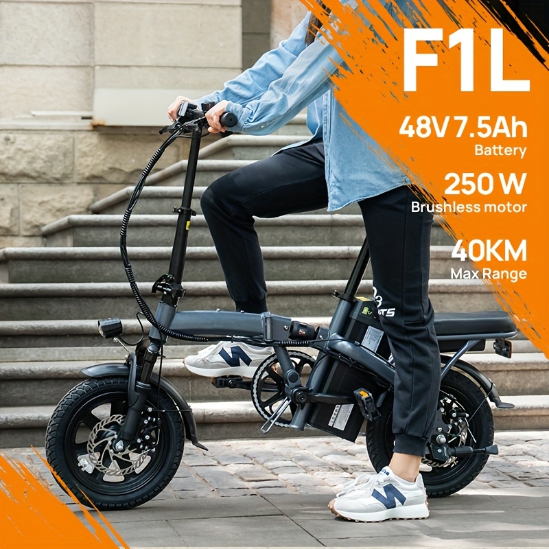 F1l 14" Foldable E-bike, And Space-, 250w Motor, 48v 7.5ah Battery (40 Km Range), 3 Riding , For Commuting And Trunk Storage
