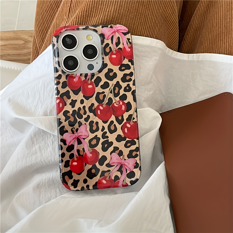 phone case luxurious cute pink bow leopard print cherry bow - Temu